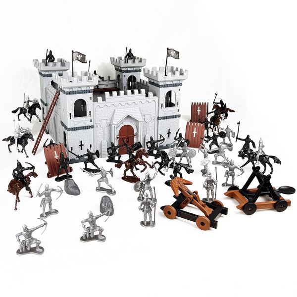 DIY Castle Building The Medieval Times Middle Ages Military Plastic Fort Model Kit Set with Figures Soldier Knight Simulated Siege War of Attack