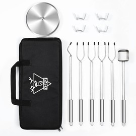 YEFU Portable Fire Pit Accessories: 304 Stainless Steel 4 Smores Sticks + 4 Stick Rests + Poker + Pellet Adapter + Lid + Case, Accessories for Solo Stove Mesa XL Tabletop Fire Pit Outdoor