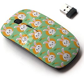 2.4G Wireless Mouse with Cute Pattern Design for All Laptops and Desktops with Nano Receiver - Cute Little Bunny Orange Carrots