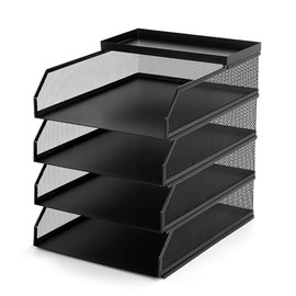 Organizador de papel de 4 niveles para escritorio, bandejas de archivos apilables, bandeja de malla metálica de carga frontal y soportes apilables, or