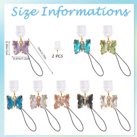 HUAAPLEGO 8Pcs Dust Plug Charm with Crystal Butterfly Pendant Type-C USB Port Anti Dust Plugs Cute Phone Charms for Most Type-C Cell Phones