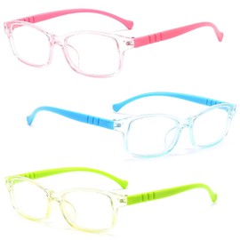Vexquivera 3 PCS Kids Glasses Blue Light Blocking Glasses Clear Lens Glasses Kids Computer Glasses for Preventing Eye Fatigue and Protecting Eyes(Blue Pink Green)
