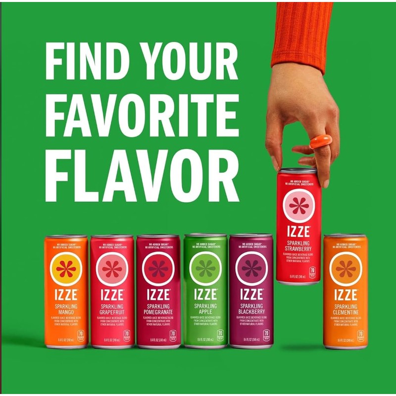 IZZE Sparkling Juice Beverage Blend, Watermelon, No Sugar Added, 8.4