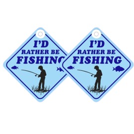 Tek Automotive I’d Rather Be Fishing Car Sign – Twin Pack, 14x14cm Screen Printed Vinyl, Funny Car Sticker, Fishing Accessories, Fisherman Gifts for Men, Fishing Presents for Men