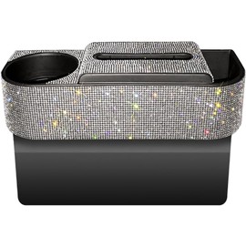 Organizador multifuncional para asiento de coche, caja de almacenamiento multifunción con soporte para vasos, caja de almacenamiento lateral de consola automática, diamantes de imitación