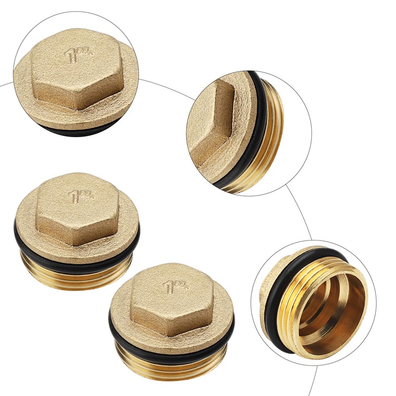 UOCAI Pack of 2 Brass Plugs with Rubber Ring, Pipe