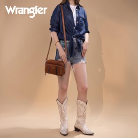 Wrangler Crossbody Bag for Women Small Western Vegan Leather Cross Body Purse Multi Pocket Crossover Bags Shoulder Purse Fashion Wallet Purses with Detachable Strap WG2207-30031BR