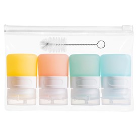 MICEBAY Condiment Squeeze Bottles for Sauces, 1-oz Mini Silicone Salad Dressing Container to Go with Reusable Sandwich Bag, Leakproof Ketchup Bottle for Bento Lunch Box, 4 Pack, Candies