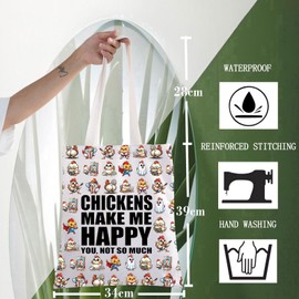 WZMPA Chicken Tote Bag Chicken Lover Gift Chickens Make Me Happy You Not So Much Shoulder Bag Chicken Mom Merchandise (Chickens Make Me TG)