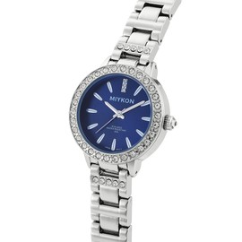 Miykon Women’s Chic Genuine Crystal Bracelet Watch (Silver Bracelet, Blue Dial, 34.5mm)