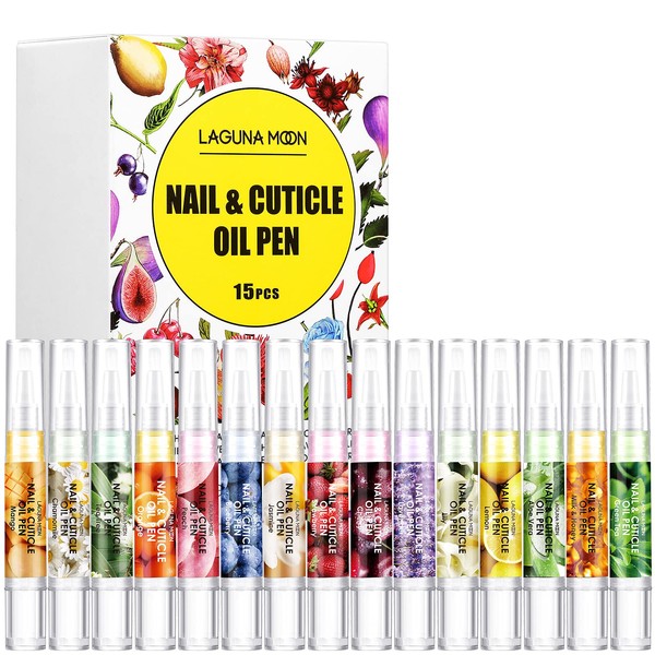 Lagunamoon 10 Pack Cuticle Oil Pens for Nail Care, 5ml Nail Oil Pens with Natural Ingredients to Moisturize and Nourish Dry Nails and Cuticles, Cuticle Oil to Prevent Nail Cracking and Hangnails