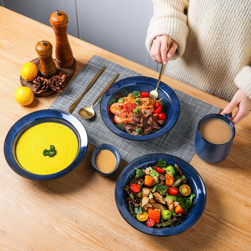 vicrays Wide Rim Soup Bowls - 27oz Ceramic Pasta Plates
