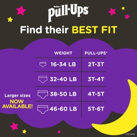 Pull-Ups Girls' Nighttime Potty Training Pants, Training Underwear, 2T-3T (16-34 lbs), 68 Ct, Packaging May Vary