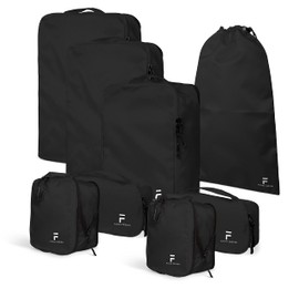 8 Piece Compression Packing Cubes Set - Double Capacity Design for Travel - Small, Medium & Large Sizes - Carry-On Suitcase Organizer Bags (Black)