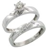 Sterling Silver Ladies 2-Piece Diamond Engagement Wedding Ring Set Rhodium
