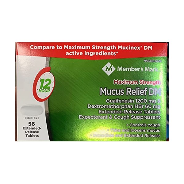 Member's Mark Mucus Relief Maximum Strength Guaifenesin 1200mg Dextromethorphan HBr 60mg, 56 Tablets