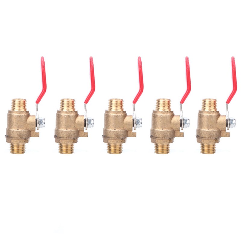 5 Pcs Ball Valve G1/4 Double Male Thread Thickened Brass