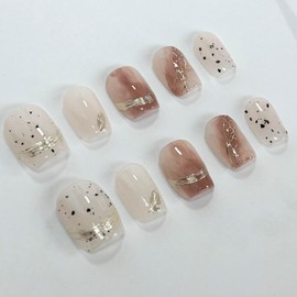 Nail Tips, Press on Nail, Set of 10, Handmade Nail Tips, Speckles & Silver Line Decoration