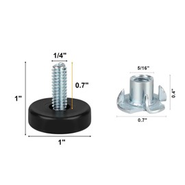 AHCUTE Furniture Leveling Feet with T-Nuts, 12 Pack, 1/4 Inch Thread, Adjustable Height, Non-Slip Felt Pads (1/4" 12Pcs Set)