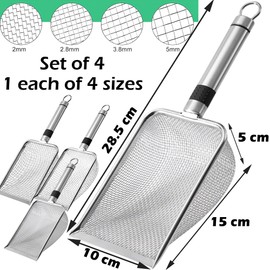 CXAFQ 4 Stainless Steel Hollow Shovels, Four Hole Specifications: 2.0mm, 2.8mm, 3.8mm, And 5.0mm, Metal Sieve, Fine Mesh Sieve, Can Be Used For Horticultural Soil Screening, Pet Litter Cleaning