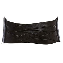 4" Women's High Waist Non Leather Fashion Wide Braided Stretch Belt, Black | s/m: 29"- 32"