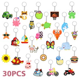 XITDW 30pcs thicken Cute Bulk Keychains,Non-Repeat Cartoon Key Chains Backpack Charms for Classroom Prizes Holiday Gifts Party Favors