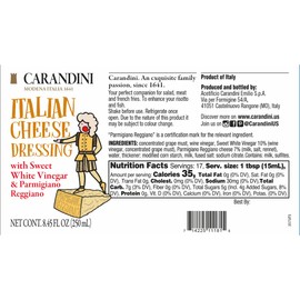 Carandini Italian Cheese Dressing with Sweet White Vinegar & Parmigiano Reggiano DOP – Gourmet, Gluten-Free, Light & Creamy, Sweet & Tangy Flavor – 8.45 fl oz (Pack of 2)