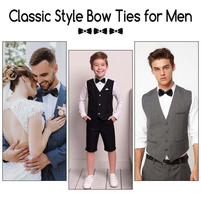 Bluckincle Black Bow Tie,Black Bow Ties for Men,Halloween Bowtie,Clip on