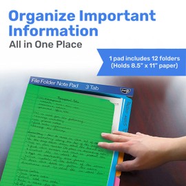 Find It File Folder Notepad - Pack of 12-9.5 x 12.5 Inch Notebook Organizer Folders for Filing, Document, and Clipboard Organization - Assorted Neon Colors