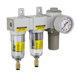 PneumaticPlus SAU2030M-N02DG Three Stage Air Drying System - Air Particulate Filter, 0.3 Micron Coalescing Filter & Air Pressure Regulator Modular Combo 1/4" NPT - Auto Drain, Poly Bowl
