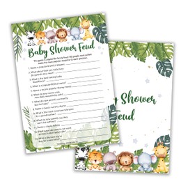 Safari Animals Baby Shower Games Cards, Baby Shower Family Feud Game Cards For New Parents Babyshower Activity, Wildlife Gender Reveal Party Games For Decorations Favors Supplies, Set Of 25 -02