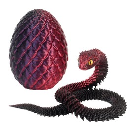 3D Printed Snake with Egg Crystal Dragon Fidget Toys Inside Articulated Mystery Snake in Egg Flexible Joints Animals Surprise Eggs Adults Executive Desk Home Office Decor Easter (Laser/Black Red)