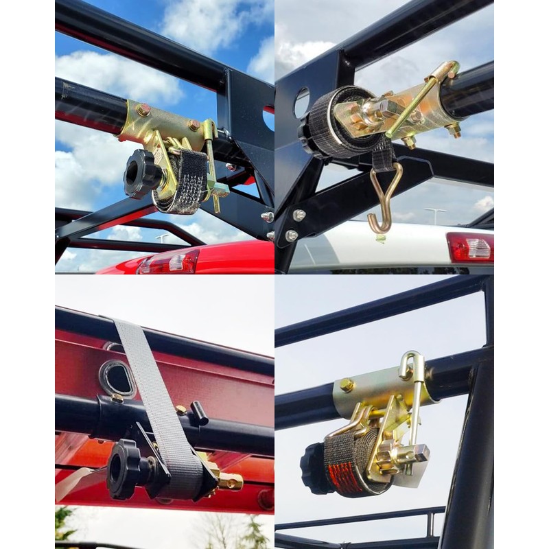 Ladder Rack Ratchet Straps with J-Hook (4PCS), 2" Black Round