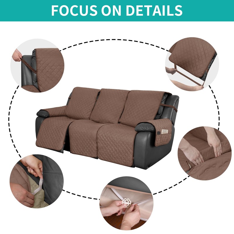 Easy-Going Brown/Beige Waterproof Recliner Sofa Cover with Pocket, 1-Piece Reversible