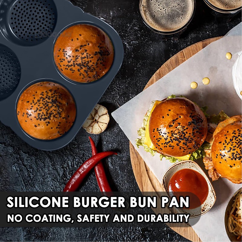 4 Cup Hamburger Bun Pan Dishwasher Safe Silicone Hamburger Bun