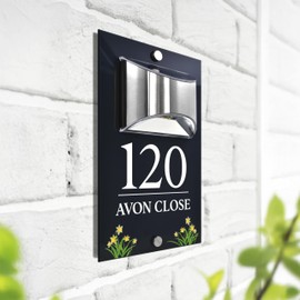 Custom Signs Solar Illuminated Modern Anthracite House Number Sign 24cm x 14.5cm Daffodils Design