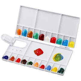 Watercolor Palette, Halobios Paint Palette with 20-Well and 5 Mixing Areas, Folding Paint Tray with Thumbhole and Paint Brush Holder, Plastic Painting Palette for Kids Beginners Artists