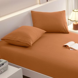 vveiiye Twin Fitted Sheet with 1 Pillowcase Soft Microfiber Sheet Set 16" Deep Pocket Bed Sheets, Wrinkle Free and Easy Care with 1 Pillow Case for Twin Size Bed, Pumpkin Orange