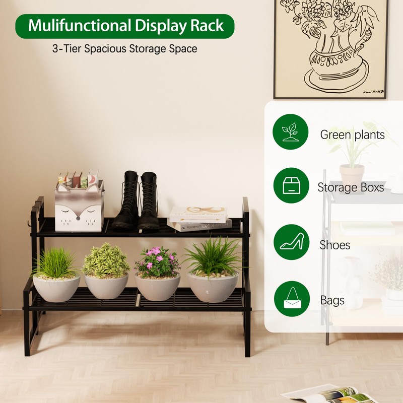 Garden 4 you 2 Tier Metal Plant Stand Outdoor Indoor