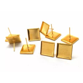 Unbranded 10 pcs. Gold Plated Square Earring Posts Studs Settings Cabochons Tacks 13x13mm