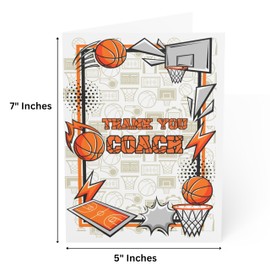 J&J'S TOYSCAPE Basketball Thank You Coach Card, Sports Coach Appreciation Card, Team Thank You Coach, 5x7 Card with Envelope, Blank Inside (Colorful)