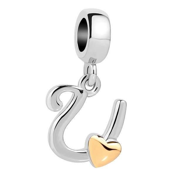QueenCharms Initial A-Z Letter Charm Golden Heart Alphabet Dangle Beads