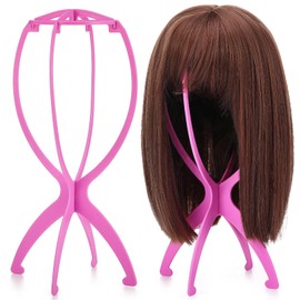 ProSuites 2 Pack Wig Head Stand Travel Wig Holder Hat Wigs Display for Multiple Wigs Hair Styling (pink, 13.8 inches)
