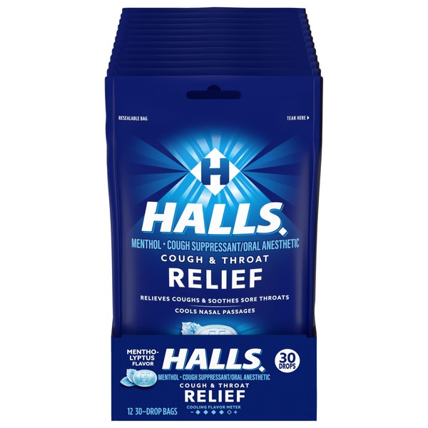 HALLS Relief Mentho-Lyptus Cough Drops, 12 Packs of 30 Drops