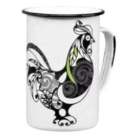 Like Shop Tarro De Peltre Blanco Filo Negro Decorado De Gallo 4 Pzas.