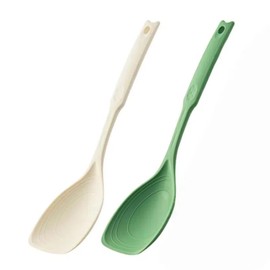 Armrouns Large Silicone Cooking Spoon 2PC, 12 -inch Non-Stick Spoonula set Deep Bolw & Measurement Mark for Mixing,Serving, Scooping, Scraping, Kitchen Utensils Spoons (White & Green)