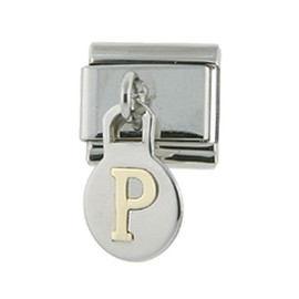 Sabrina Silver Stainless Steel 18k Gold Hanging Italian Charm Initial Letter P for Italian Charm Bracelets