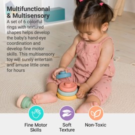 BabyToLove Stack & Learn Rings | Frühkindheitsspielzeug | Vielseitiges Spielzeug für die Aktivität | 6 Stapel- und Lernringe | Lustige Formen