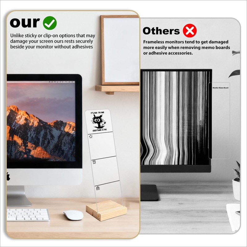 Monitor Memo Board with Removable Wooden Base Acrylic Portable Sticky