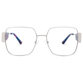 Zeelool Metal Square Glasses Frame for Women Blue Light Blocking Glasses Anti Eyestrain Glasses ZJGM107636-02 Silver
